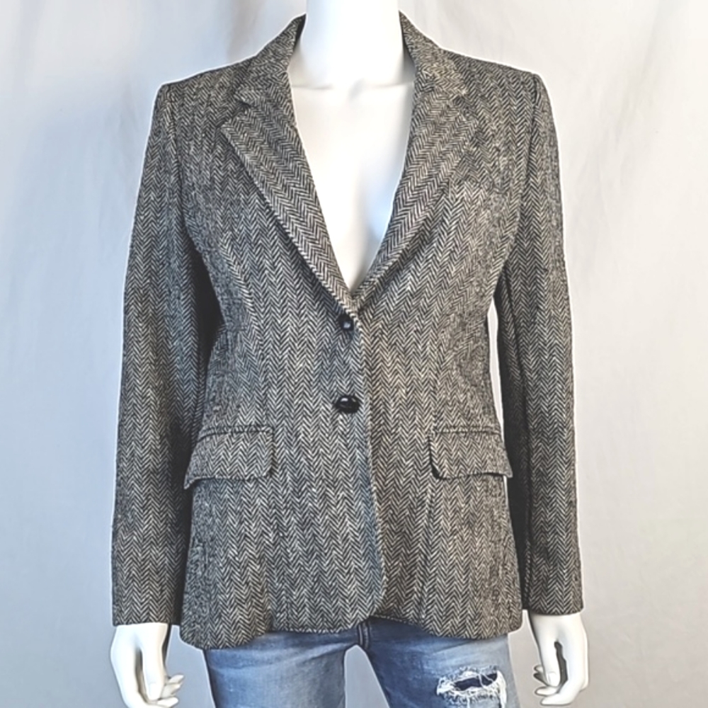 Vintage Andre Barreau Harris Tweed 100% Scottish Wool Herringbone Blazer